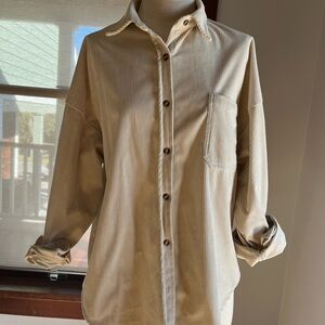 Beige Button-Up Corduroy Shirt